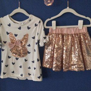 Size M-4T-Bunny Shirt & Matching Sequence Skirt
